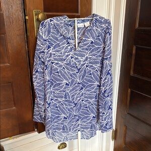 All For Color Navy and White Leaf Pattern tunic- worn twice
